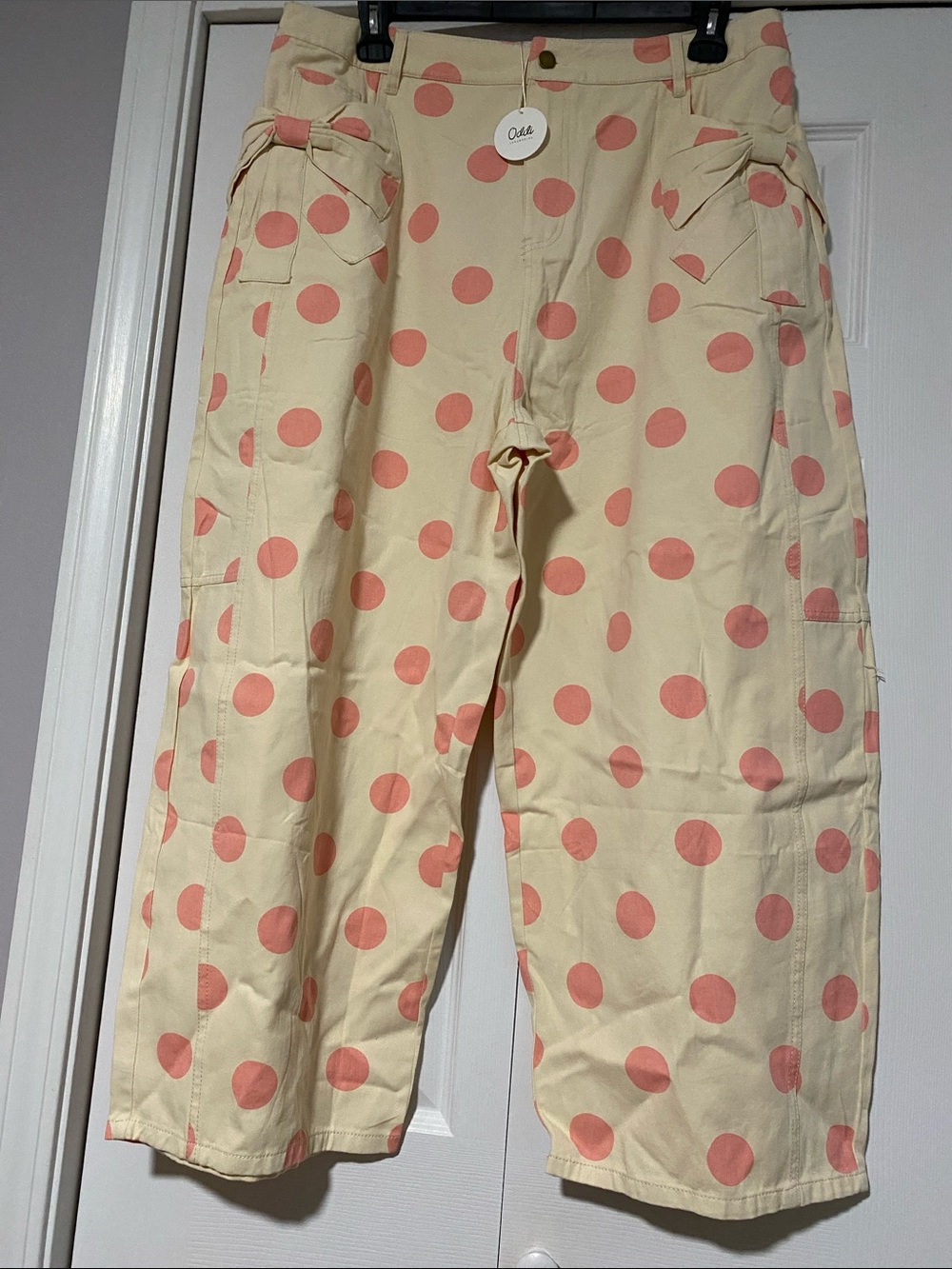 Odile Polka Dot Cropped Pants in Cream and Pink
